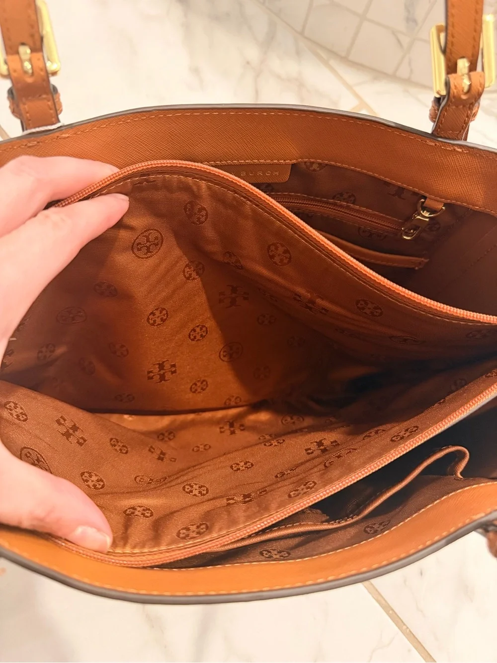 Tory Burch Cognac Saffiano Leather Tote